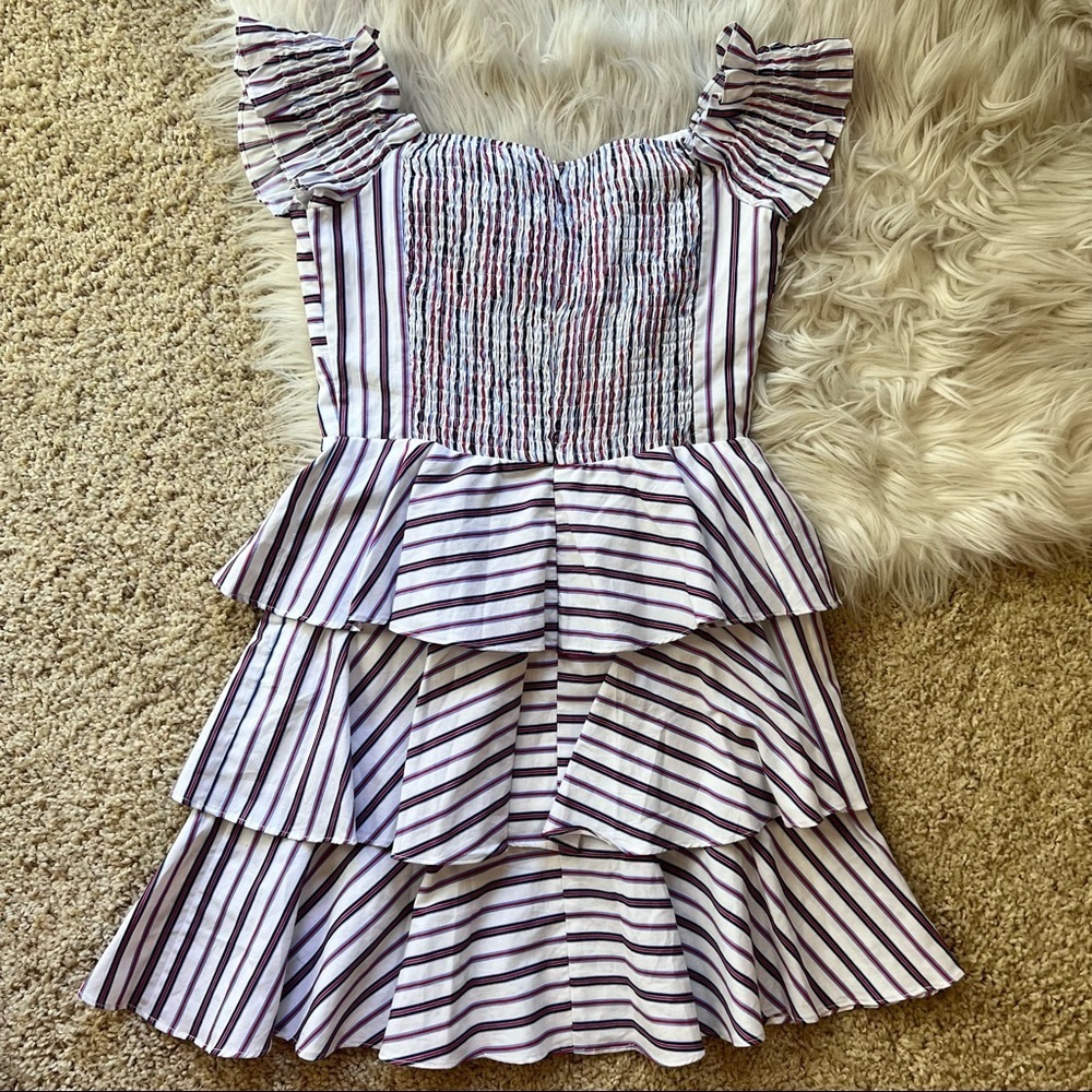 NWT Lucy Paris Blue White Off Shoulder Ruffle Mini Dress - Picture 8 of 12